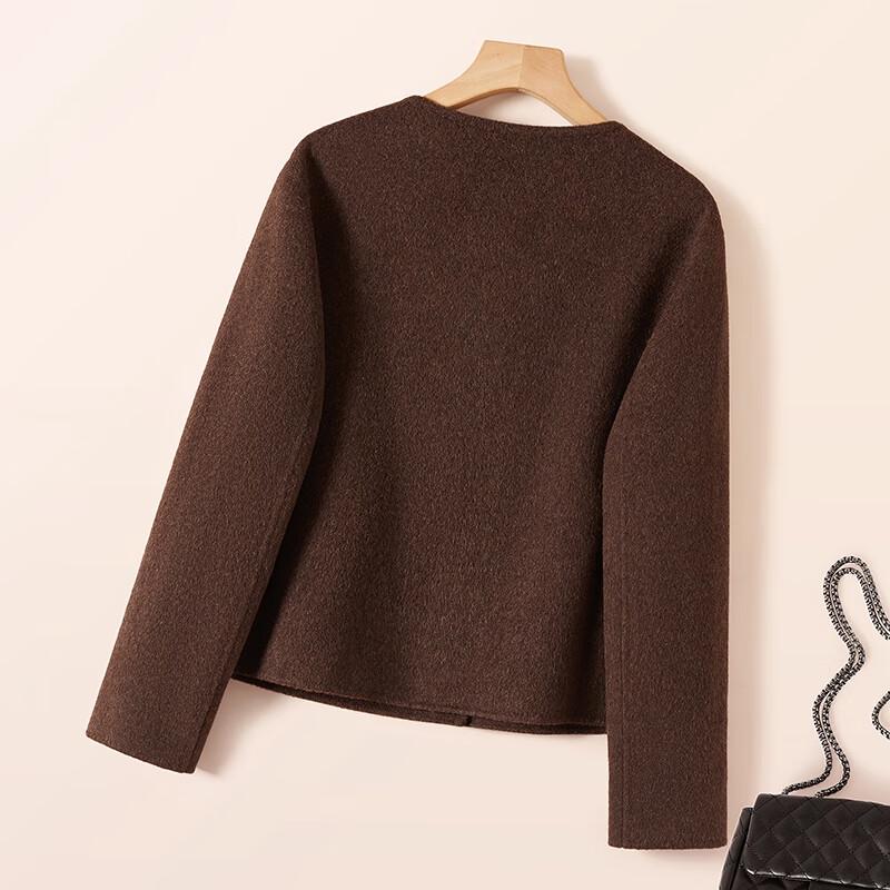 Женское зимнее пальто из чистой шерсти с круглым вырезом, двустороннее