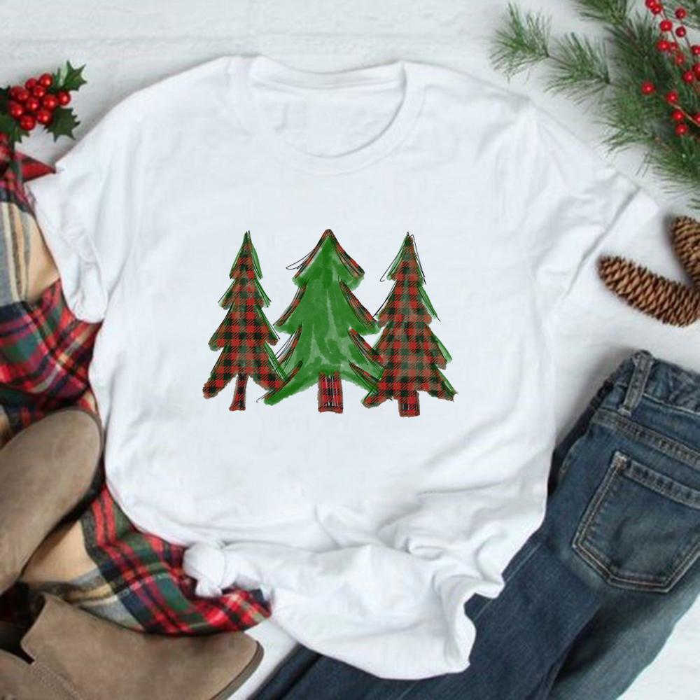 Christmas Tree Graphic Tees Women Short Sleeve Harajuku T Shirt Tumblr Female Xmas Party Festival