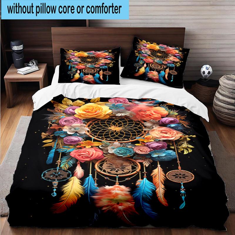 Dreamcatcher Fantasy Flowers 3pcs Bedding,Including 1pc Duvet Cover And 2pcs Pillowcases Perfect for Christmas,Ideal for Bedroom, Dormitory