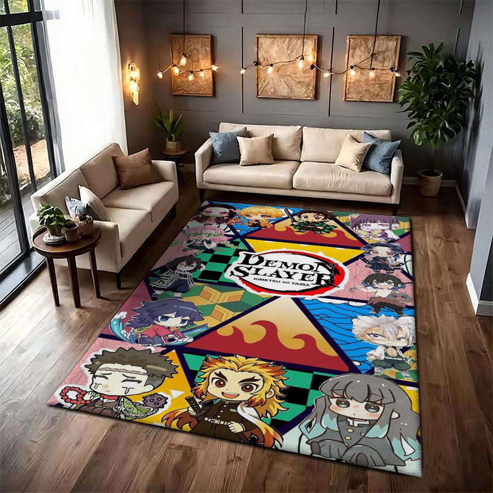 Cute Demon Slayer Chibi Collection Patterned Rug Soundproof Noisereducing Carpet For Living Room Hallway Balcony Home Party Decor Great Holiday Gift