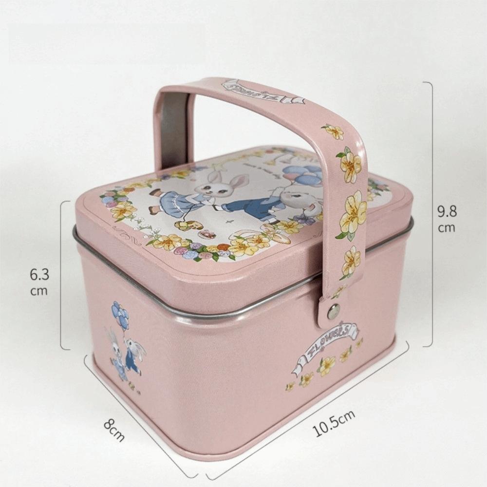 Портативная жестяная коробка для конфет с рисунком кролика, Мультяшная металлическая жестяная коробка для хранения с ручкой, Банка для хранения, Подарки