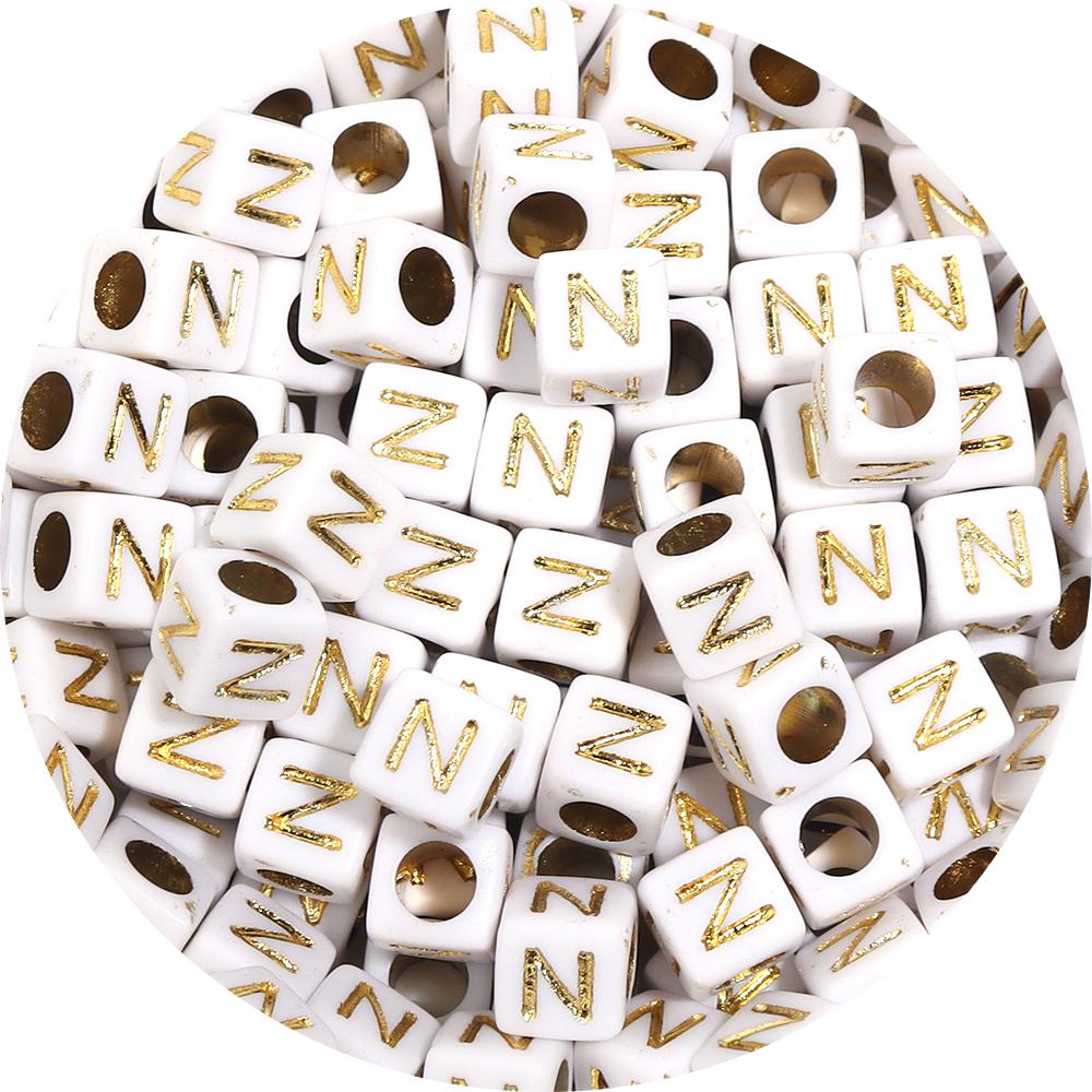 100pcs/lot 4.5 6mm Gold Letter Acrylic Square Beads Large Hole Loose Alphabet Beads For DIY Craft Bracelet Earrings Accessories