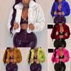 Fashion Women Coat  Fleece Turn-down Collar Faux  Top  Short Loose Coat