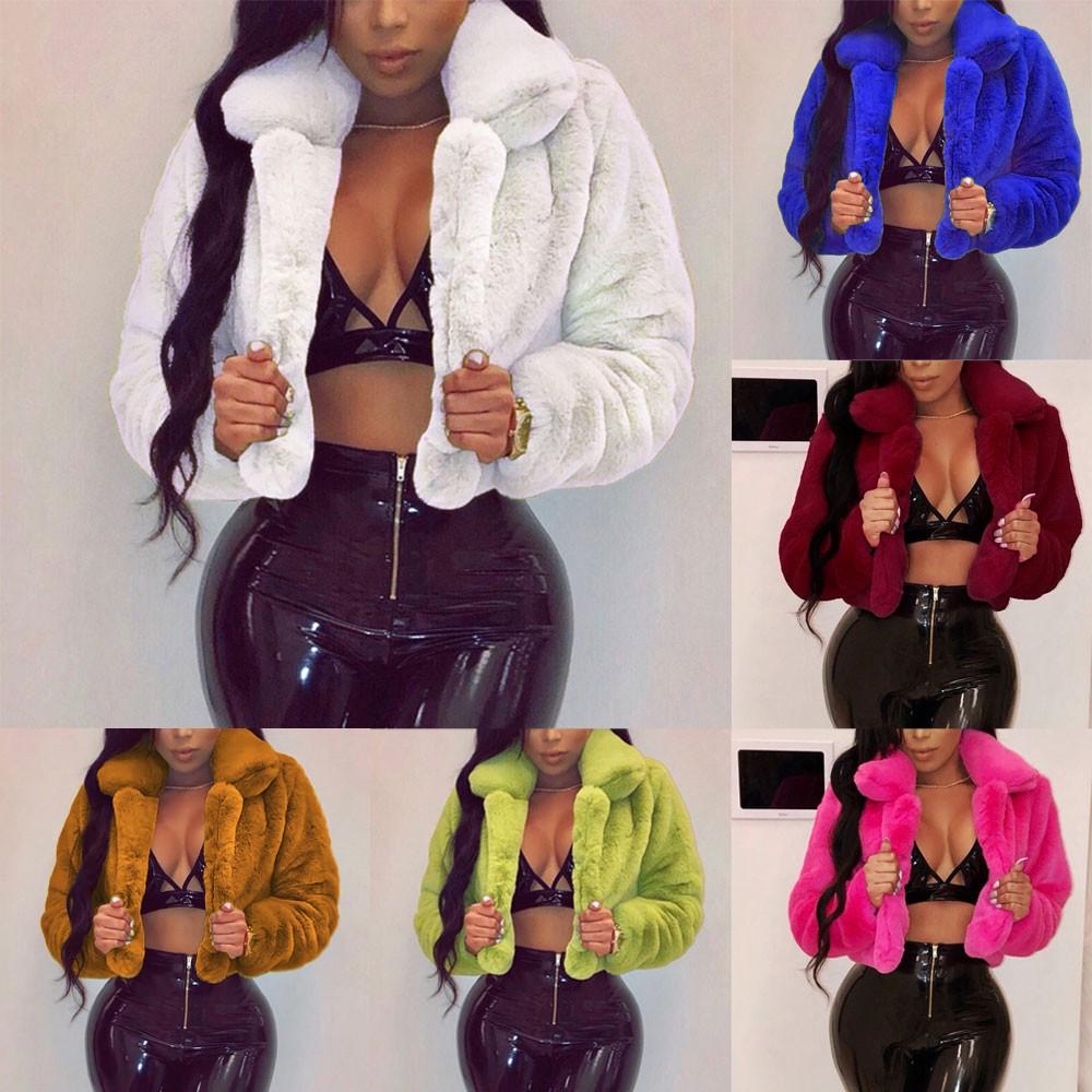 Fashion Women Coat Fleece Turn-down Collar Faux Top Short Loose Coat