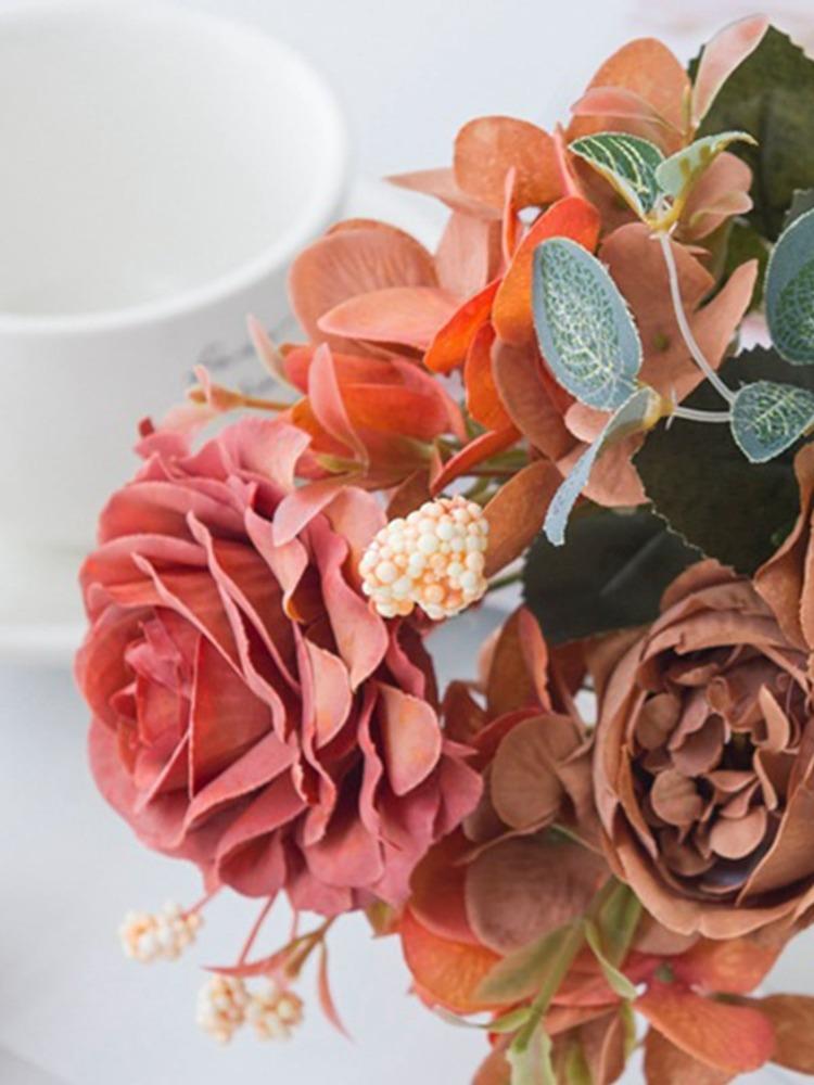 2 пучка искусственных цветов пиона, ретро шелковая роза, гортензия, винтажный свадебный букет, домашнее свадебное украшение, искусственный цветок