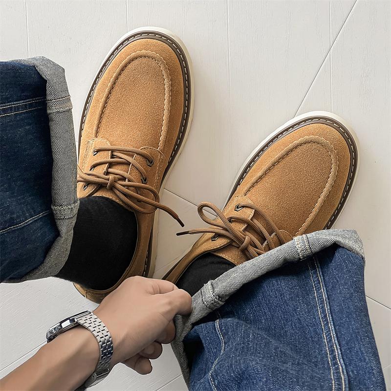 Autumn Fashion New Men's Business Lace Up Casual Leather Shoes Brand Outdoor Men's Comfortable Thick Soled Non Slip Casual Shoes