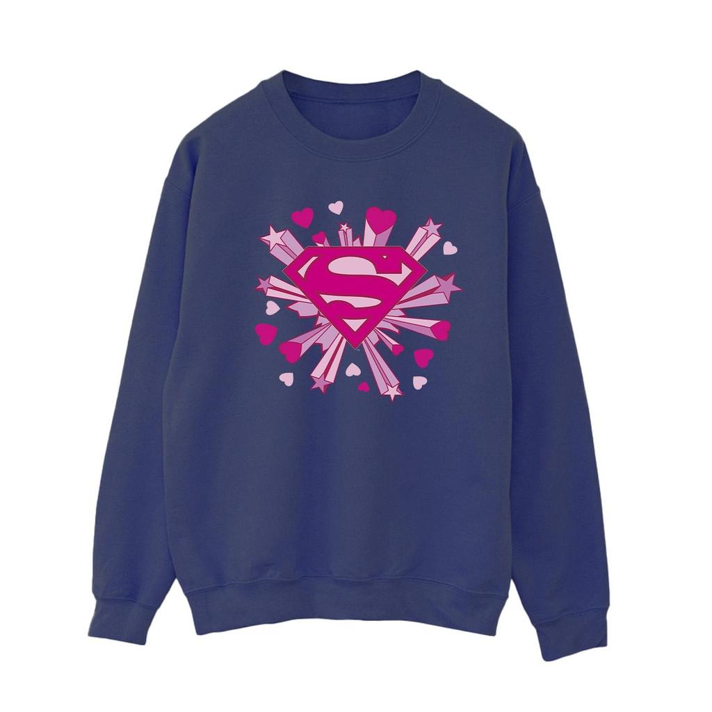 DC Comics Womens/Ladies Superman Pink Hearts And Stars Logo Sweatshirt