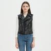 Women's Slim Fit PU Leather Motorcycle Vest with Belt and Zipper