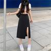 Korean Style High Waist Slit Midi Skirt - Summer A-line Slim Fit