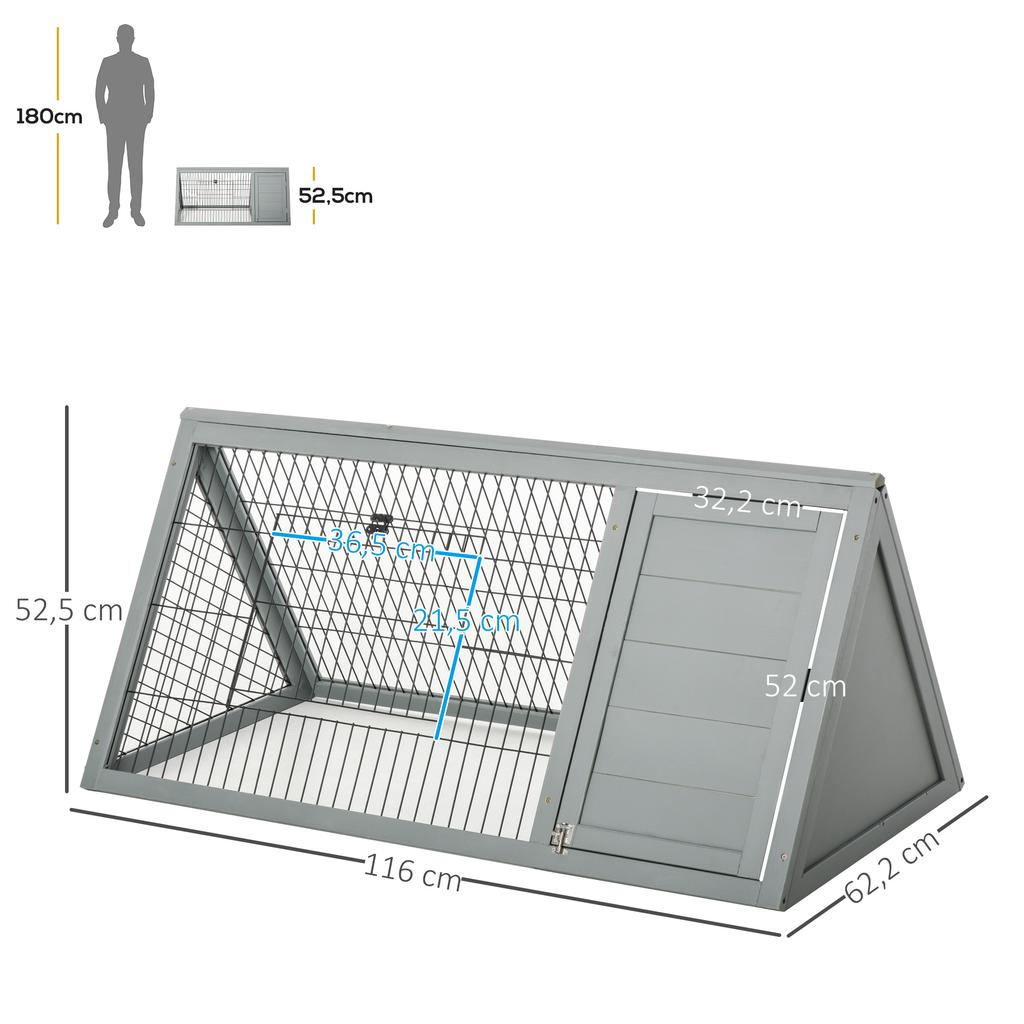 Triangular Hutch for Rabbits, Chickens, Tortoises - Grey Pine Wood - 116L x 62.2W x 52.5H cm