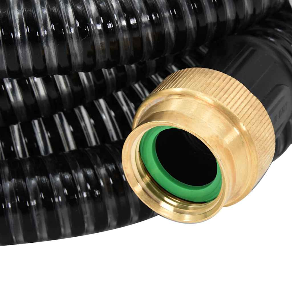 vidaXL Saugschlauch mit Messing-Anschlüssen Schwarz 1,1" 5 m PVC