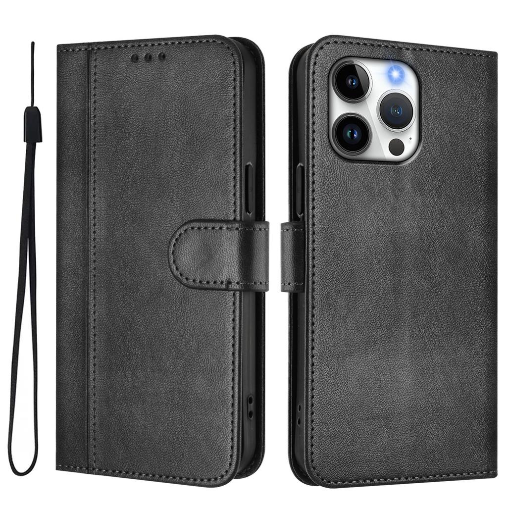 For iPhone 16 Pro Max Cases Wallet Stand Retro Texture Leather Phone Cover with Lanyard