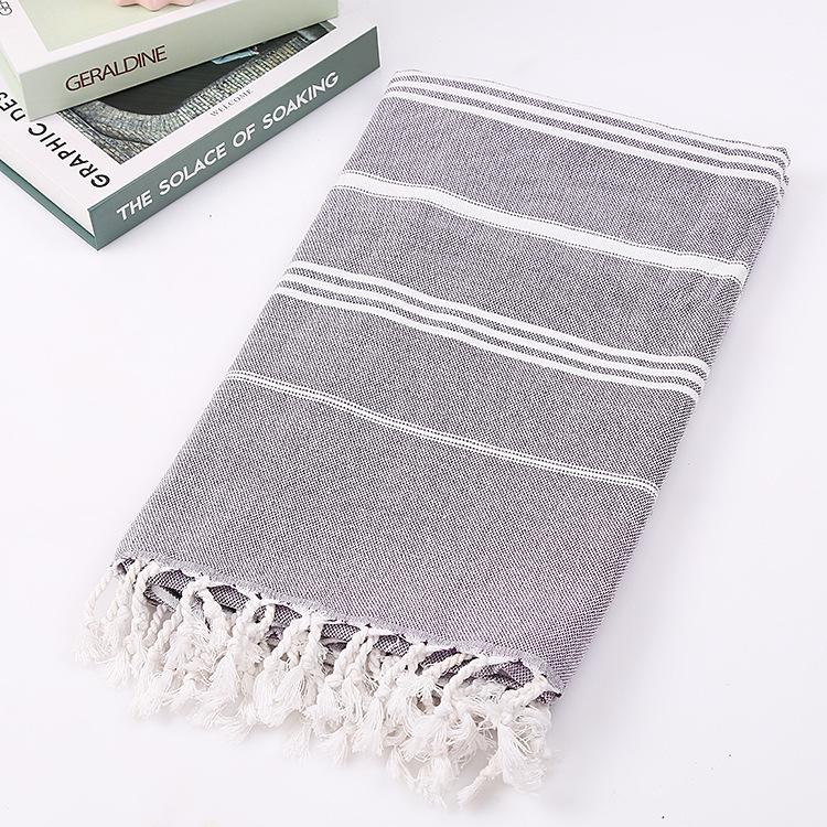 Turkish Cotton Sand-Resistant Striped Beach Shawl/Towel with Tassels