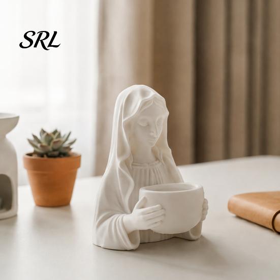 Stable Base Ornament 3D Printed Half-Body Goddess Statue, Elegant Bust Figurine with Storage Decorative Container for Candle Succulents Jewelry,