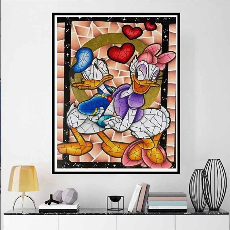 Disney Diamond Painting Donald Duck and Daisy Mosaic Glass Style Love Illustration Mosaic Art DIY Cross Stitch Embroidery Set FullDiamondHomeDecorGift