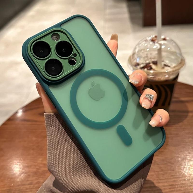 Luxury Matte Magnetic For Magsafe Translucent Case For iPhone 16 15 14 13 11 12 Pro Max Plus Glass Lens Wireless Charge Cover