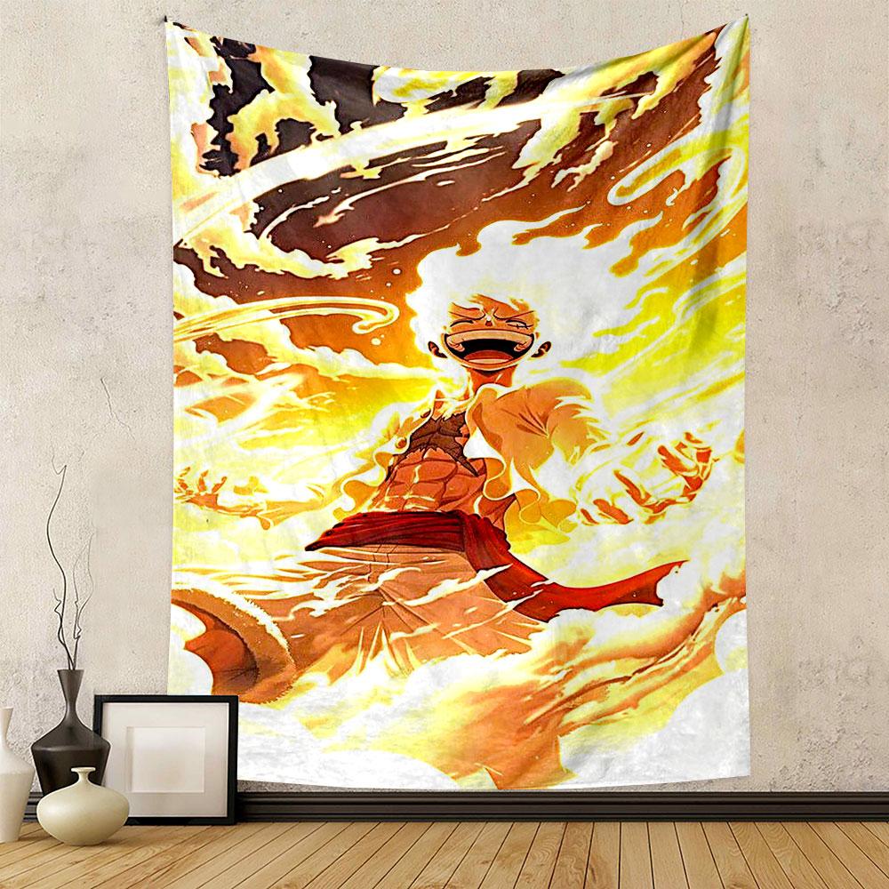 "Fiery Anime Hero with Explosive Power" Patterned tapestry home decor, suitable for bedroom and living room, gift
