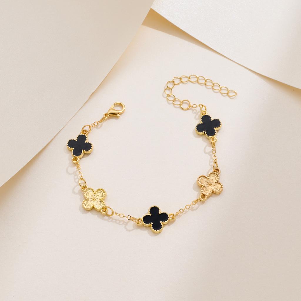 Five Flowers Four-leaf Clover Bracelet Women Senior Sense of Light Luxury Exquisite Double-sided Mother-of-pearl Hand Jewelry