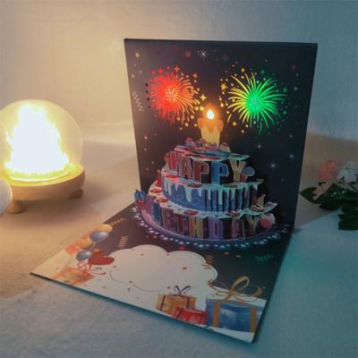 3D Pop Up открытки на день рождения Поздравительные открытки с тортом на день рождения с пиротехнической музыкой