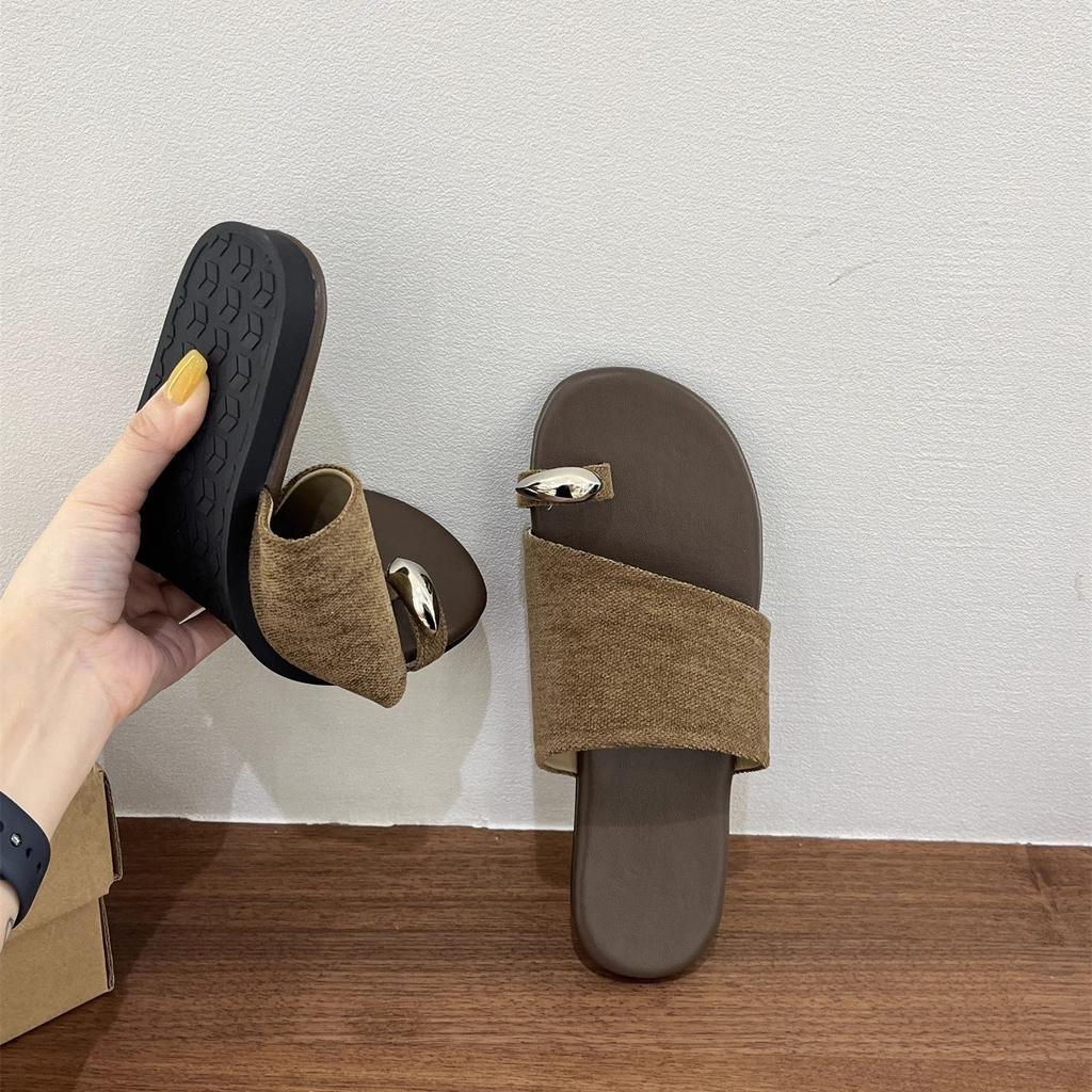 Набор тапочек для пальцев, верхняя одежда, лето, новинка, корейская версия, лен, стиль отпуска, ретро сандалии, мягкие плоские пляжные сандалии