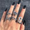Punk YinYang Ring Set for Women Gothic Black Heart Butterfly Vintage Ghost Silver Color  Plated Retro Rhinestone Finger Jewelry