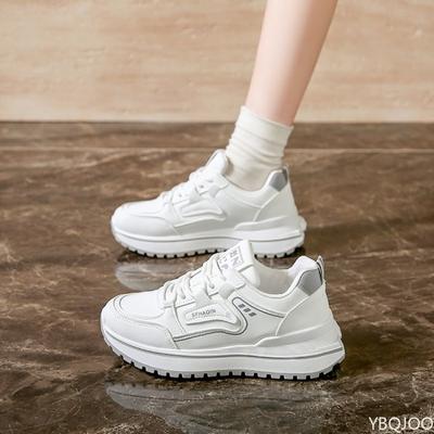 Белые туфли на шнуровке с круглым носком для женщин новая весенняя низкая спортивная обувь для бега на толстой подошве с увеличением роста женская обувь