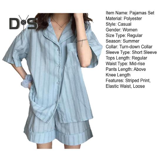 Женский пижамный комплект из 2 шт./компл., контрастный цветной полосатый принт с лацканами, с коротким рукавом, эластичная талия, свободная широкая домашняя одежда, одежда для сна, блузка, шорты, комплект