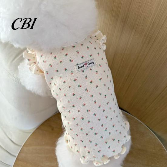 Wavy Hem Pet Shirt Floral Dog T-Shirt, Flying Sleeve Shirt, Breathable Cute Girl T-Shirt Outfit for Small Dogs Teddy Bichon Frise, Spring Summer