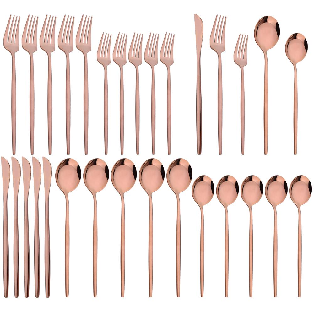 30Pcs Black Cutlery Set Mirror Dinnerware Knife Dessert Fork Spoons Flatware Western Stainless Steel Silverware Party Kitchen Tableware Set