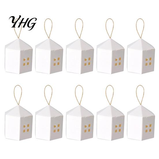 Party Supplies for Guests 10PCS House Shaped Candy Boxes with Lanyard, DIY Decorative Cardboard Nordic Style Favors Treat Containers, Small