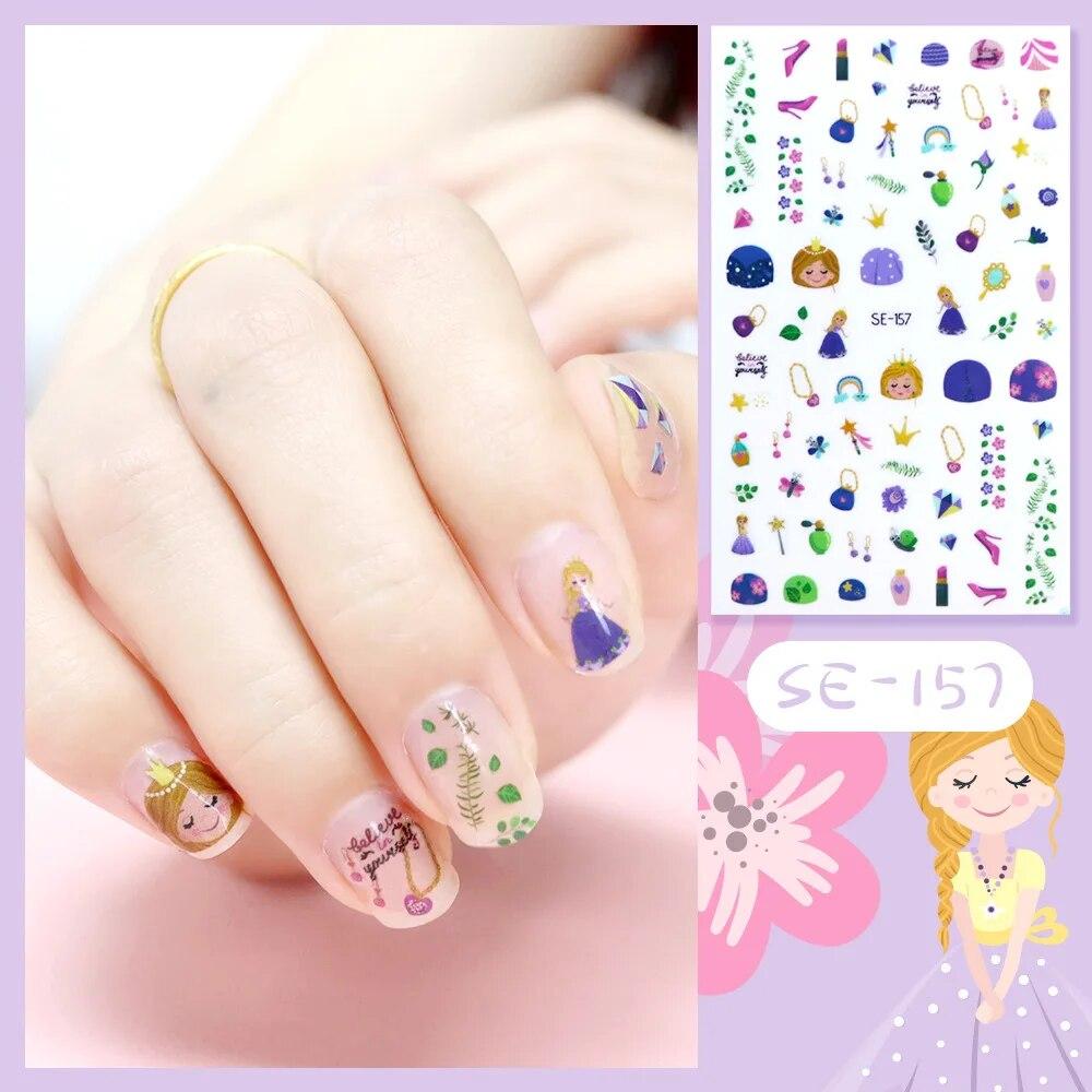 Новые детские наклейки для ногтей принцессы с героями мультфильмов, блестящие разноцветные цветы, наклейка «сделай сам», детская игрушка, каваи, украшения для девочек