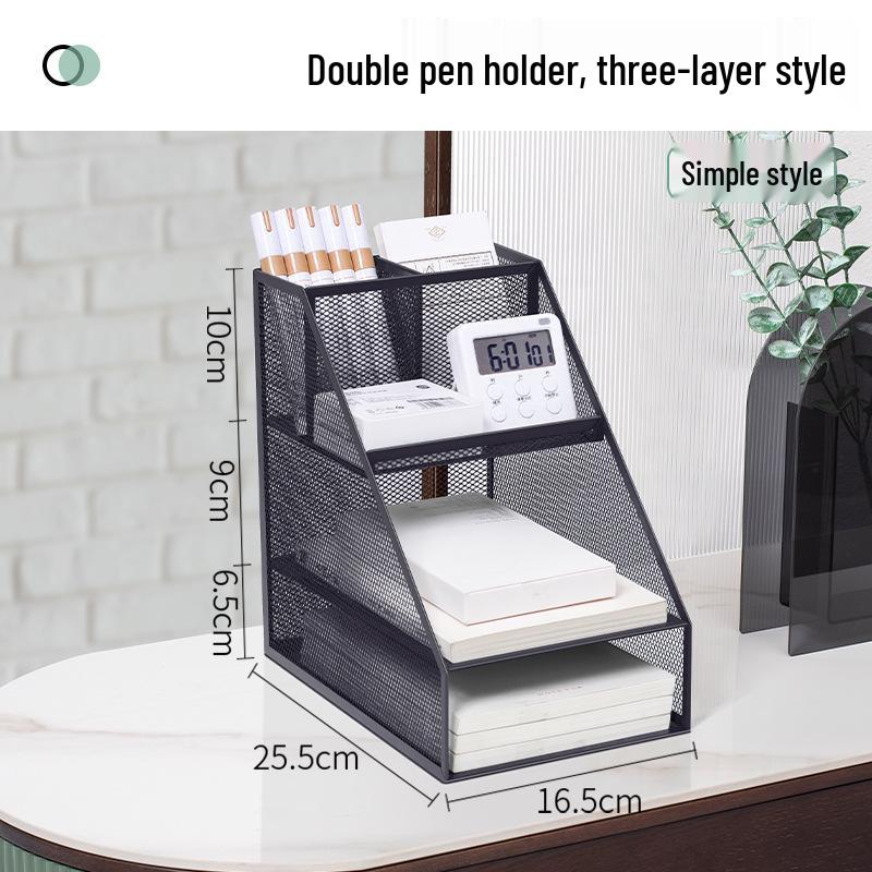 Desktop Metal File Rack Basket: Multi-layer Vertical Storage Box for Desk Management and Document Organization.