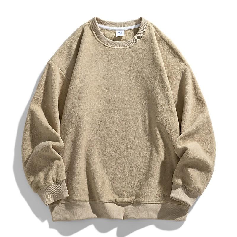 Unisex Oversized Fleece Pullover Sweatshirt Solid Color Round Neck Casual Long Sleeve