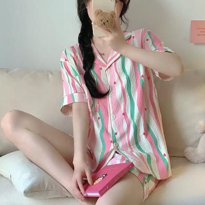 Милая пижама для женщин, милая, удобная одежда для сна, комплект домашней одежды, студенческий кардиган, пижамные шорты в радужную полоску, ночная одежда, одежда для отдыха