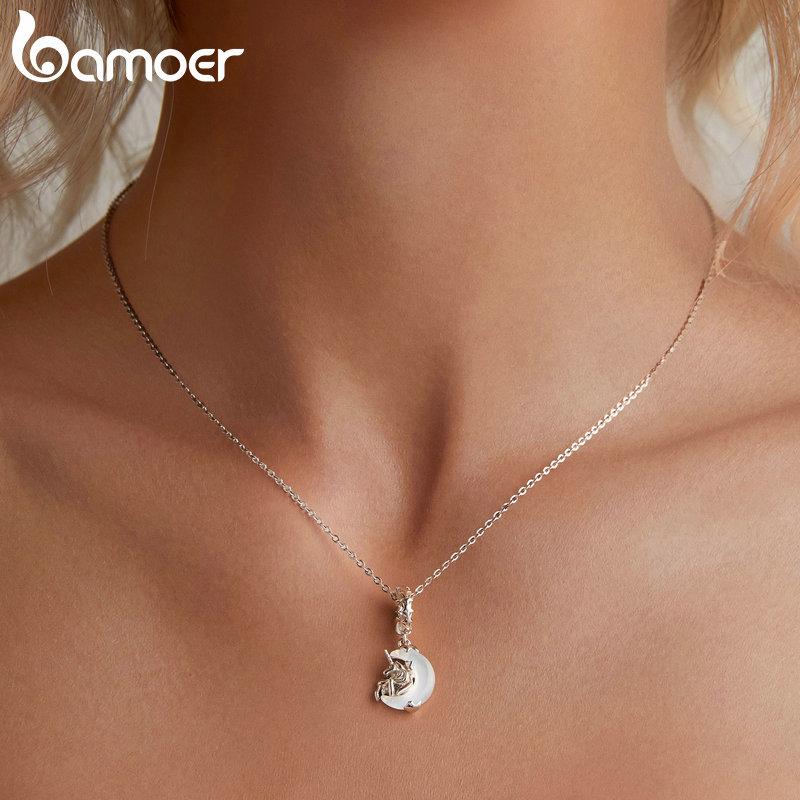 BAMOER 925 Sterling Silver Blue Moon Unicorn Charms Pendant for Women Bracelet Bangle DIY Jewelry