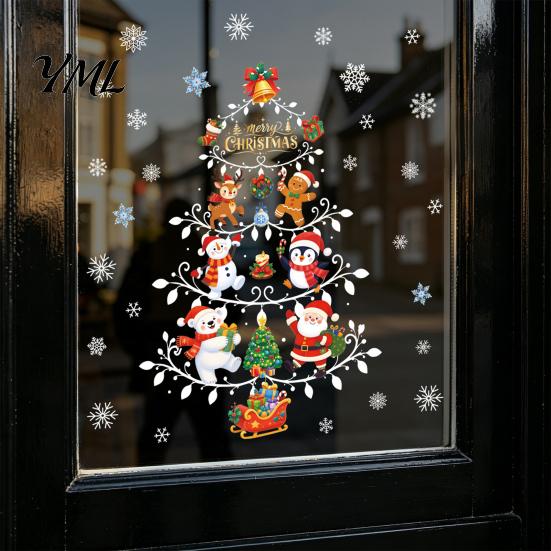 Seasonal Home Window Ornaments Reusable Christmas Clings, Double Sided PVC Static Glass Stickers, Snowman Snowflake Elk Santa Claus Decor Xmas