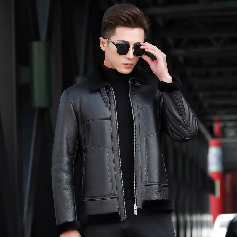 Futing Men's Winter Shearling Lined Biker Leather Jacket