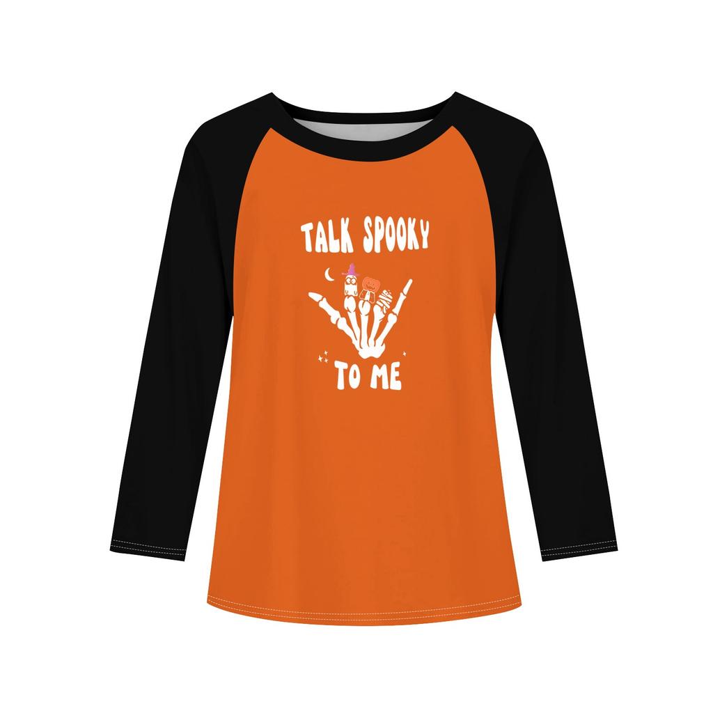 Футболки с длинным рукавом для девочек на Хэллоуин, детские осенние топы с круглым вырезом, базовые футболки 5-14 лет