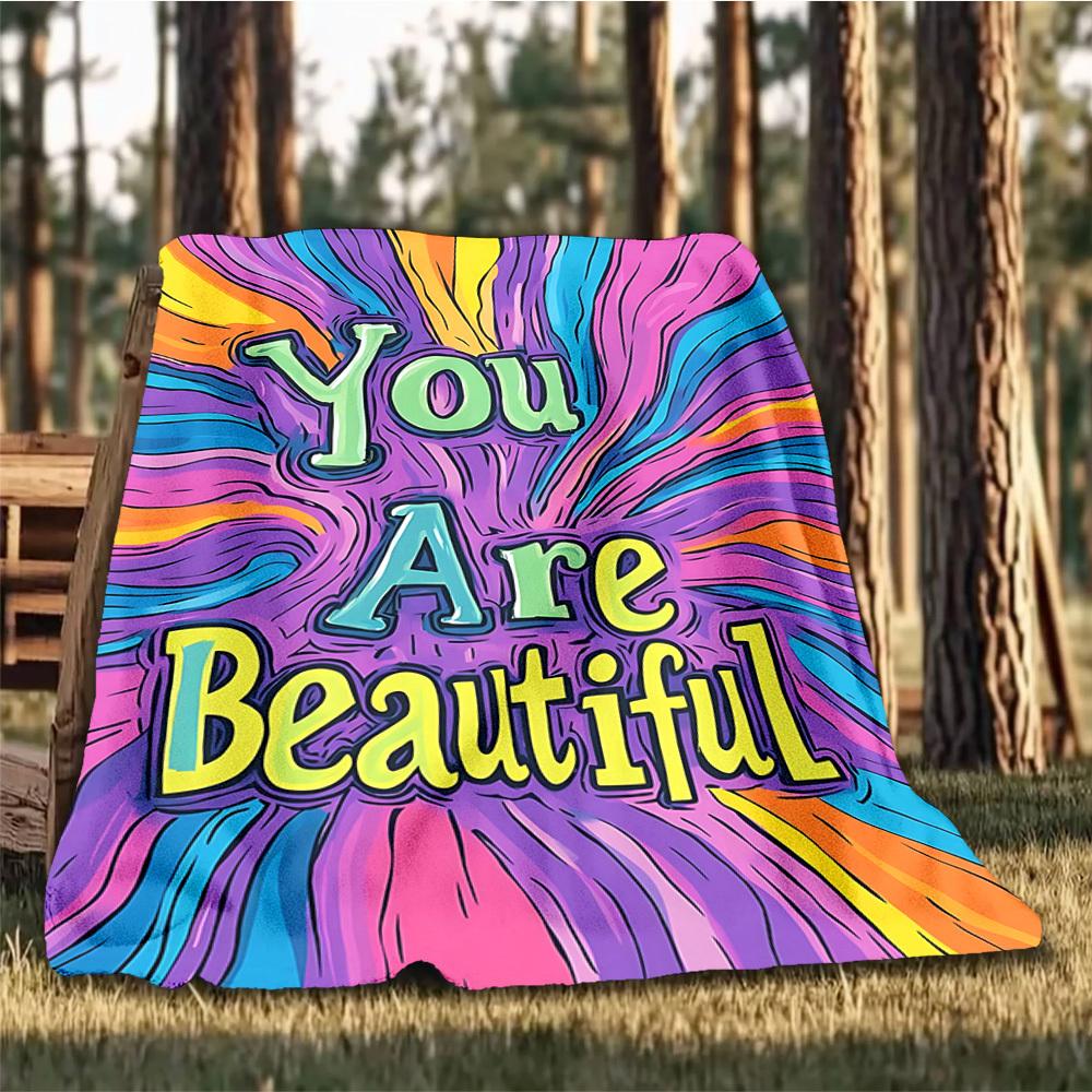1pc You Are Beautiful Poster Outdoor Flannel Blanket Soft All Season Polyester Throw , Perfect for Picnics & Travel , Picnic Accessory