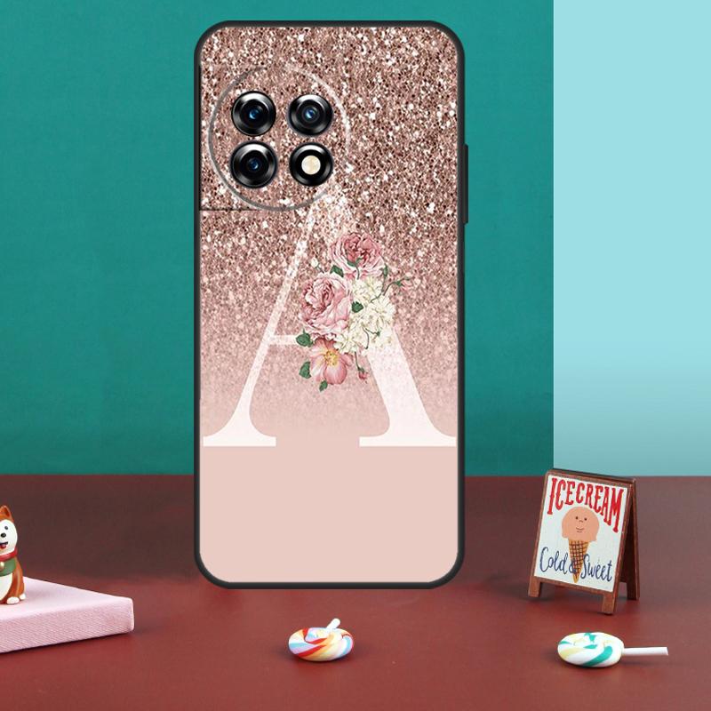 Чехол с буквой M R Розовый блестящий для OnePlus 10T 11 8 9 10 Pro 8T 9RT 10R OnePlus Nord CE 2 3 Lite 2T N10 N20 N30