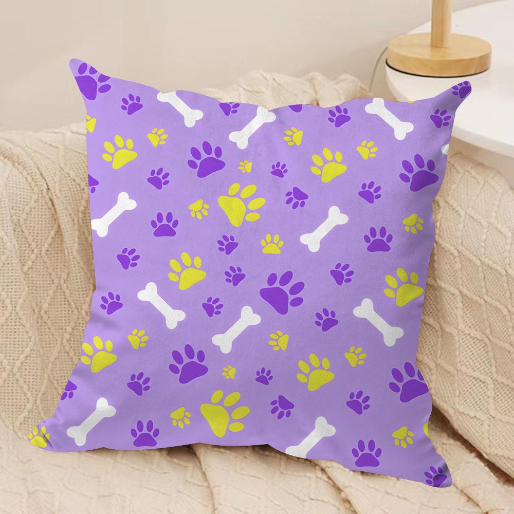 Cute Dog Paw Pattern Cushion Cover Silky Short Plush Invisible Zipper Dustproof Sofa Pillow Case for Home Decor