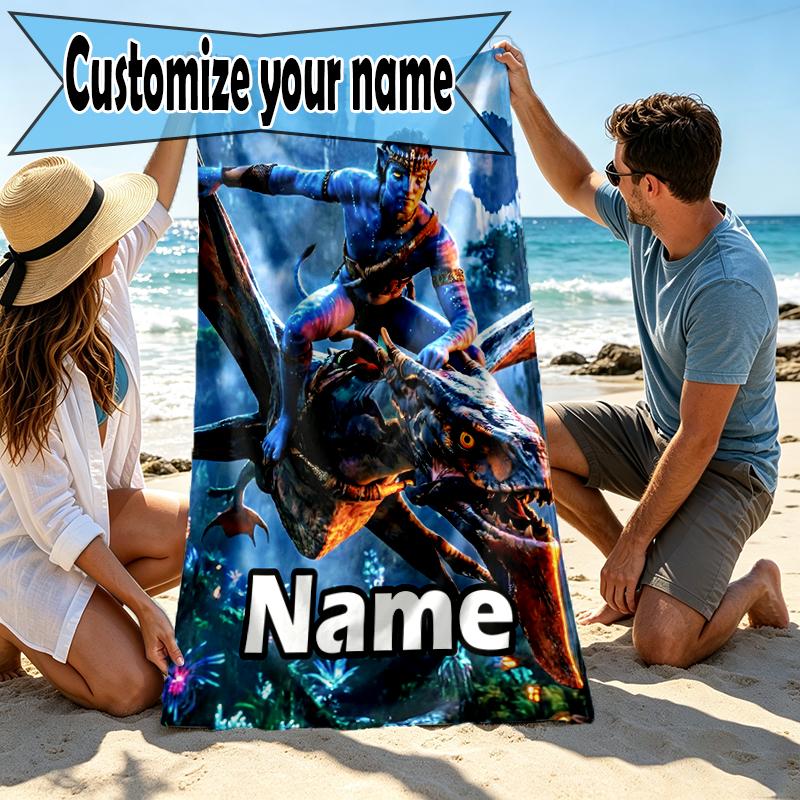 Custom Name Personalized Avatar Print Beach Towel, for Trip Camping Beach Party Home Decor, Birthday Gift for Family & Friends