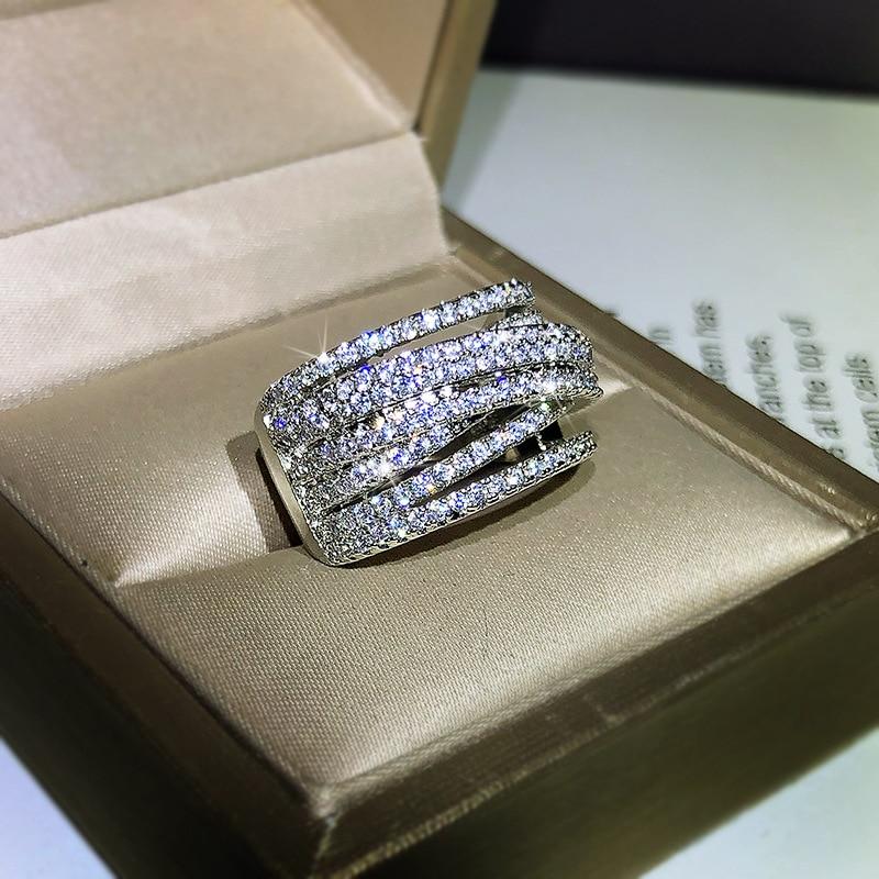 925 Sterling Silver Rings Interweave Design Zirconia Wedding Ring Valentine Present Jewelry Anniversary