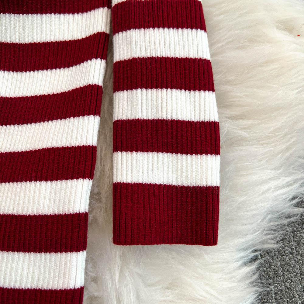 Платье-футляр с открытыми плечами Falda Sexy Mujer Slash Neck Striped Color Block Slim Knitted Bodycon Dress Autumn Wrapped Dresses ChicDresses