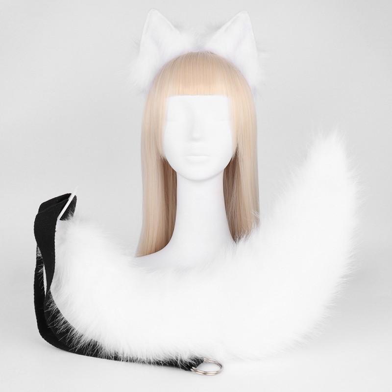 Furry Animal Ear Tail Set Cosplay Anime Costume Fox Wolf Ears Accessory Plush