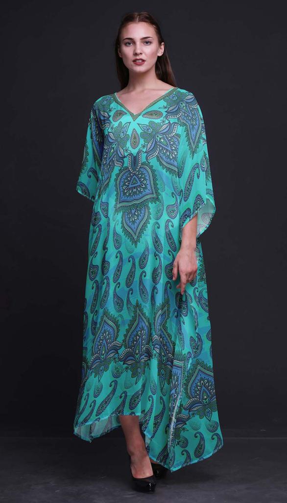 Phagun Floral & Paisley Ladies Plus Size Kaftan Summer Wear Beach Coverup Kimono