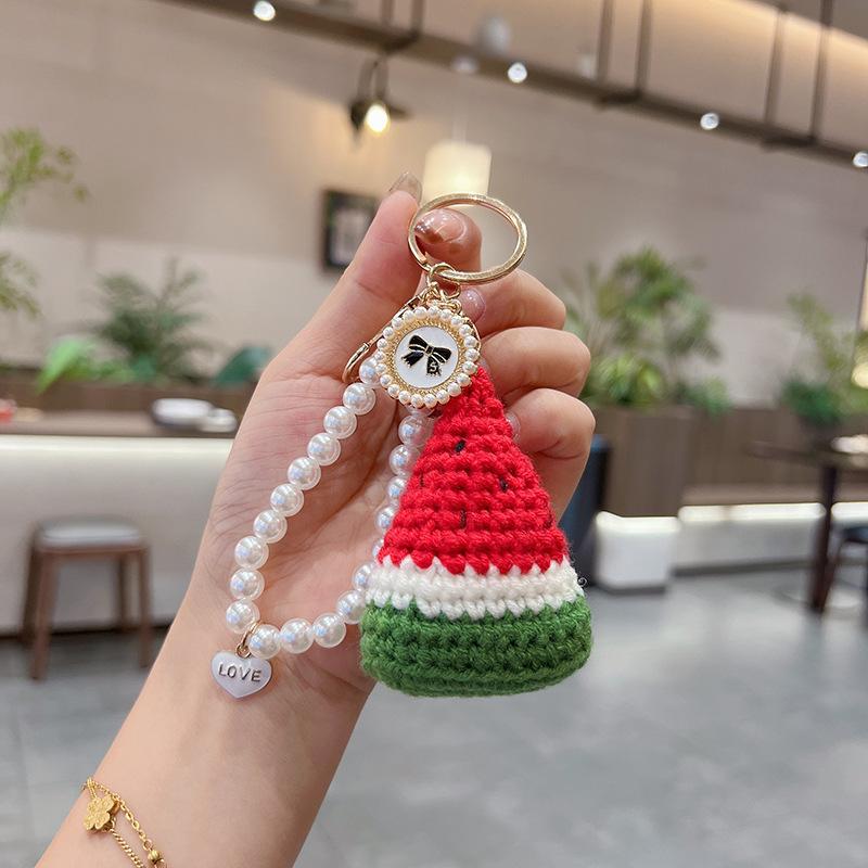 Handmade Crochet Flower Keychain Set, Colorful Knit Flower Bag Charm with Pearl Strap,Crochet Flower Keychain, Pearl Strap Charm