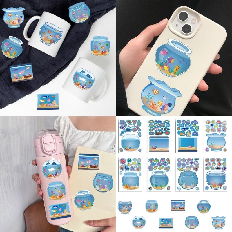 Cartoon Fish Tank Sticker Miniature Scene Sticker for Water Bottle Scrapbooking Journal Phone Case Laptop Nursery Wall