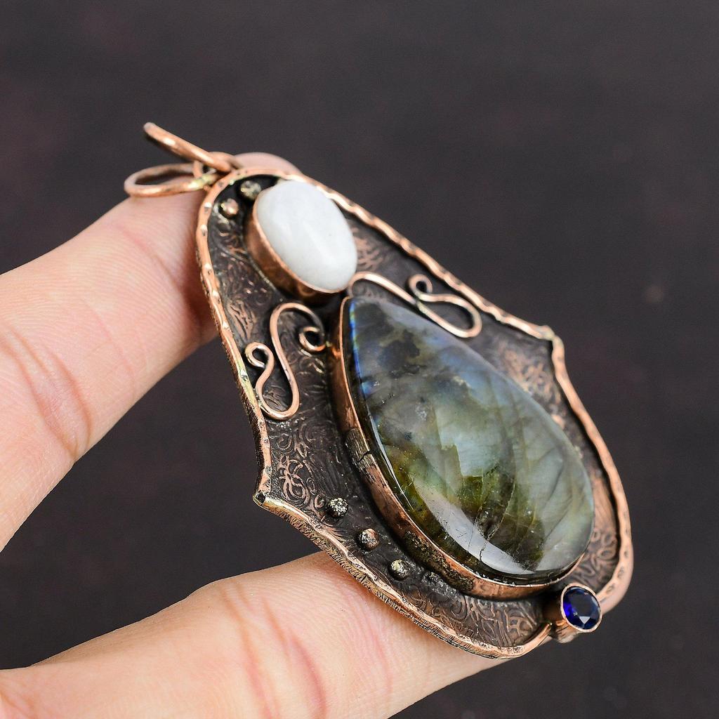 Labradorite Pendant Rainbow Moonstone Pendant Tanzanite Quartz Pendant Copper Pendant Elegant Gemstone Pendant Handmade Jewelry Gift for Him