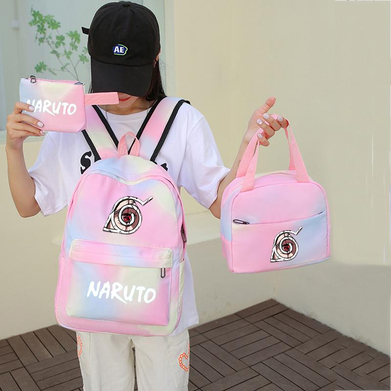 3Pcs/set Anime Naruto Backpack Back To Schoobag with Lunch Bag for Teen Gir Boy Student Bookbag Men Women Leisure Travel Bag